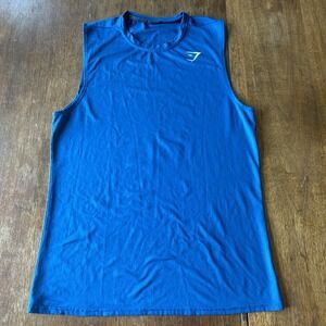 Gymshark Mens‎ Logo Tank Top  White Mesh Blue Medium